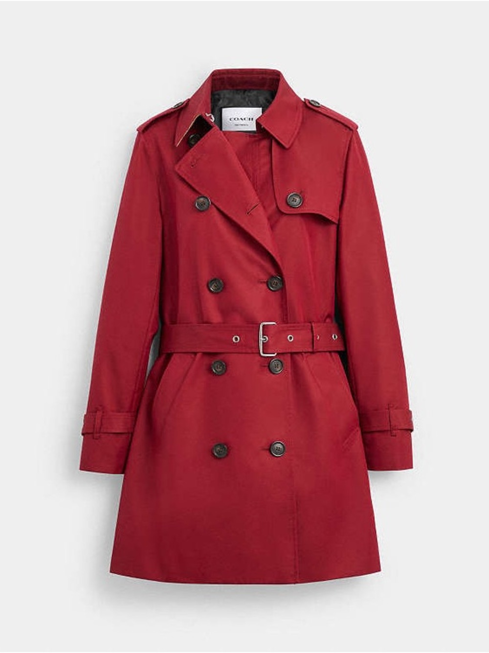 Coach Women's Deep Red Ruby Double-Breasted Trench Coat